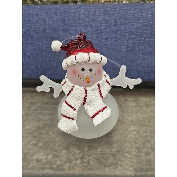 Christmas Tree Ornament • Frosted Glass Snowman • Striped Scarf & Red Hat [120] - Picture 2 of 10